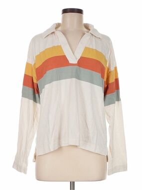 Faherty Polo Stripe Rugby Shirt Sz Large Organic Cotton Beachy ☀️🌴